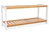 KEPLIN Zapatero de bambú, fácil de construir con 2 estantes, gran capacidad de almacenamientoorganizador de zapatos hasta 6-9 pares, perfecto para pasillo dormitorio, color marrón y blanco (2 niveles)