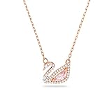 Swarovski Collar para Mujer, Colgante de Cisne y Cristales Blancos y Rosa, Baño Tono Oro Rosa, Colección Dazzling Swan