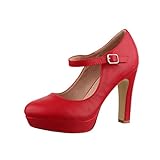 Elara Zapato de Tacón Alto con Correa Mujer Vintage Chunkyrayan Rojo E22320 Red-40