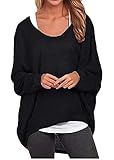 Mujer Manga de Murciélago Irregular Jersey Tallas Grandes Casual Tops Suéter Suelta Camiseta Manga Larga G1 Negro L