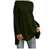 Onsoyours Mujer Elegante Jersey Cuello Redondo Color Sólido Sudaderas Manga Murciélago Camiseta Suelta Vestido De Punto Manga Larga Suéter Casual Largo Top Ejercito Verde XXL