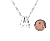 Collar para mujer con letra inicial con Hermosa caja de regalo. Acero inoxidable Colgantes con letras bisutería barata sobre con mensaje original Amigos Novios (A - Plateado)