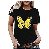 Camiseta para niña y adolescente de verano, tamaño grande 3D, estampado de mariposas, informal, manga corta, informal, elegante, cuello redondo, estampado básico, camiseta, B-negro., XL
