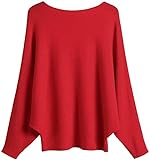 GXIN Jersey de Mujer Sin Hombros Manga murciélago Jersey Holgado Jersey Informal Jersey Oversize de Punto cálido (Rojo)