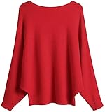 GXIN Jersey de Mujer Sin Hombros Manga murciélago Jersey Holgado Jersey Informal Jersey Oversize de Punto cálido (Rojo)