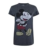 Disney Mickey Vintage Camiseta, Gris (Dark Heather), S para Mujer