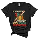 Vintage Retro Made in 1981 Aged for Perfection Cool Happy 41st Birthday Matching Friend Family Group Unisex Camiseta, Negro, M