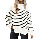 Jersey de manga larga para mujer, a rayas, cuello redondo, alas de murciélago, informal, sudadera holgada, suéter para mujer, invierno, informal, manga larga, cuello alto, parte superior ligera,