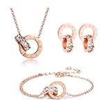 RPAEOY Conjuntos de Joyas para Mujer y Niñas Números Romanos Circón Acero Inoxidable Chapado en Oro 18K Plata Colgante Collar Pendientes Pulsera Fiesta Boda Nupcial Dama de Honor (Oro rosa)