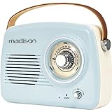 FREESOUND-VR30 - MADISON - Radio vintage de batería larga con Bluetooth y FM - 30W - Azul claro