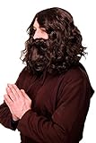 WIG ME UP- WIG005-HK5 Peluca y Barba Halloween Carnaval Profeta Gurú Jesús Hipster ermitaño castaño marrón Oscuro
