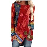 Camiseta Manga Larga Mujer 2023 Moda Vintage Impresión Floral Blusa Camisa Cuello Redondo Camiseta Suelto Tumblr Sudadera Tops Fiesta Casual T-Shirt Original Primavera Verano tee Basic Jersey