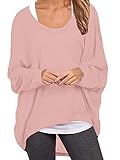 ZANZEA Mujer Camiseta Manga Larga Jersey Manga Murciélago Sexy Suéter Suelta Irregular Sudadera Casual 01-Rosado S