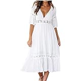 Nuevo 2021 Vestidos Largo para Mujer, Elegante Vestido de Novia Blanco Vestidos de Boda del cordón Fiesta Vestidos Gasa Vestido de Cóctel de Noche Moda Suelto Vestidos Sexys Cuello en v Vestidos