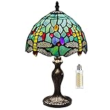 MIAOKE lámpara tiffany, lámpara de barroca, coloreado pantalla de vidrio, lámpara de mesa retro vintage, lámpara de noche, estudio, oficina-(libélula verde)