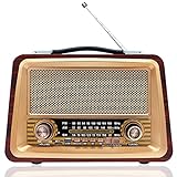 Wholede FM Radio Vintage Retro Portátil - Sintonizador Am SM Bluetooth 5.0 Altavoz con Tarjeta TF Disco USB 18650 Pilas para Cocina Oficina Casa, Funciona con 18650 Pilas Intercambiables (Rojo)