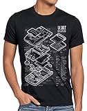 style3 8 bit Videoconsola Portátil Cianotipo Camiseta para Hombre T-Shirt, Talla:L, Color:Negro