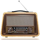 Wholede FM Radio Vintage Retro Portátil - Sintonizador Am SM Bluetooth 5.0 Altavoz con Tarjeta TF Disco USB 18650 Pilas para Cocina Oficina Casa, Funciona con 18650 Pilas Intercambiables (Amarillo)
