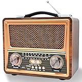 Retro Radio Bluetooth 5.0, Sentasi Nostalgie Radio mit 1200mAh Wiederaufladbare Batterie, Am SW FM Vintage Radio Unterstützt USB/TF, Küchenradio Retrofür Büro Zuhause
