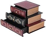 Caja de almacenamiento vintage de madera para joyas, estilo europeo, libro de simulación de libro retro de oficina, libro de fotos, libro con 3 cajones