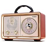 PRUNUS J-110 FM/Am/SW Radio Portatil Pequeña Bluetooth, Radio Vintage con clásico gabinete de Madera. Radio Retro con Excelente Recepción, Altavoz de 5W Incorporado, Reproductor USB/TF/AUX (Oro)