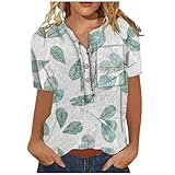 2023 Camiseta Manga Corta Mujer Verano Moda Floral Impresión Camisa Blusa Clásico Cuello en V Botones Basica Camiseta Suelto Tops Clásico Casual Fiesta Cómodo T-Shirt Original tee