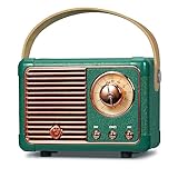 PRUNUS J-999 Mini Altavoz Bluetooth con Radio FM, Radio Vintage Retro con Bateria Recargable, Soporte TF Card/AUX/USB, Bluetooth 5.0, para la Decoración del Hogar, Regalo(Verde)